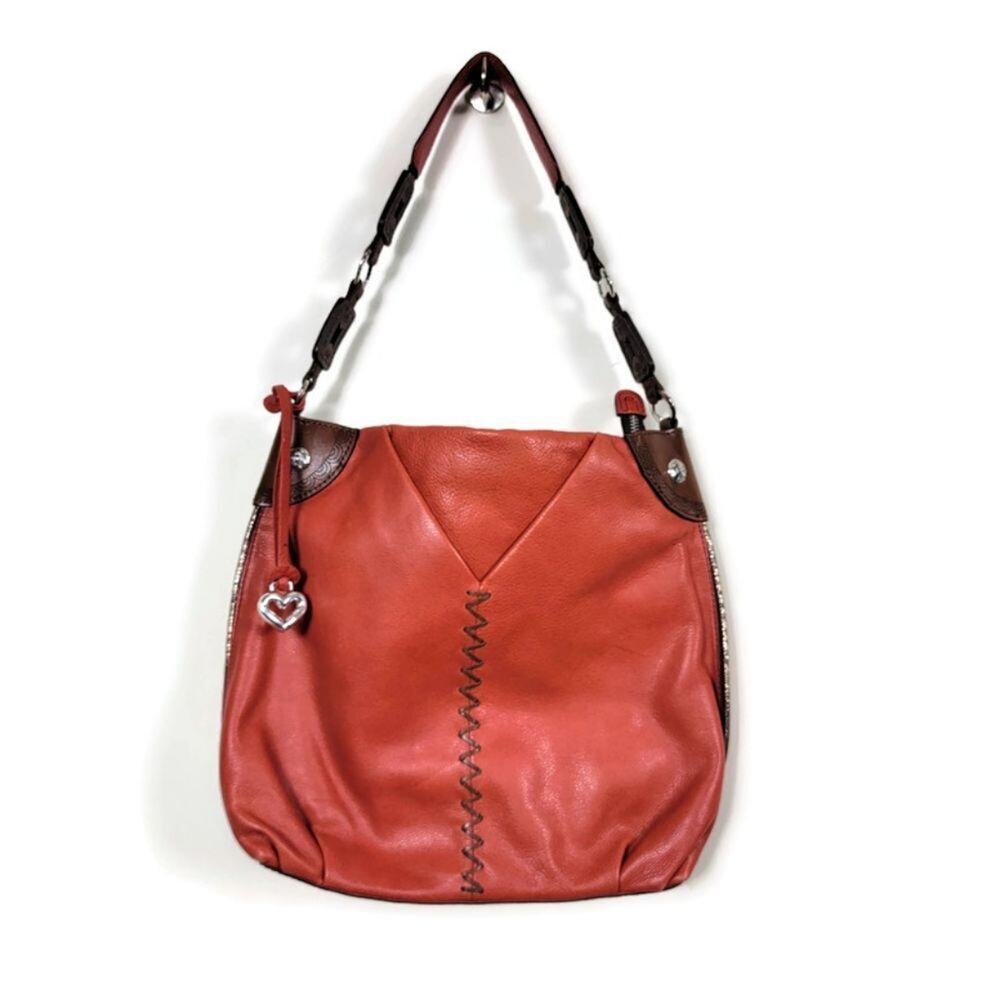 Brighton Shayla Genuine Leather Shoulder Bag Burnt Orange Metallic Accents